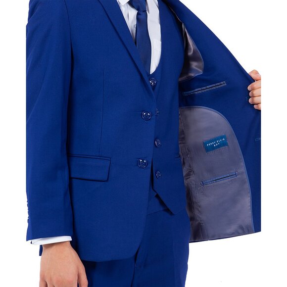 5-Piece Perry Ellis Portfolio Boys Slim Fit Solid Suit, Royal Blue - Picture 5 of 5